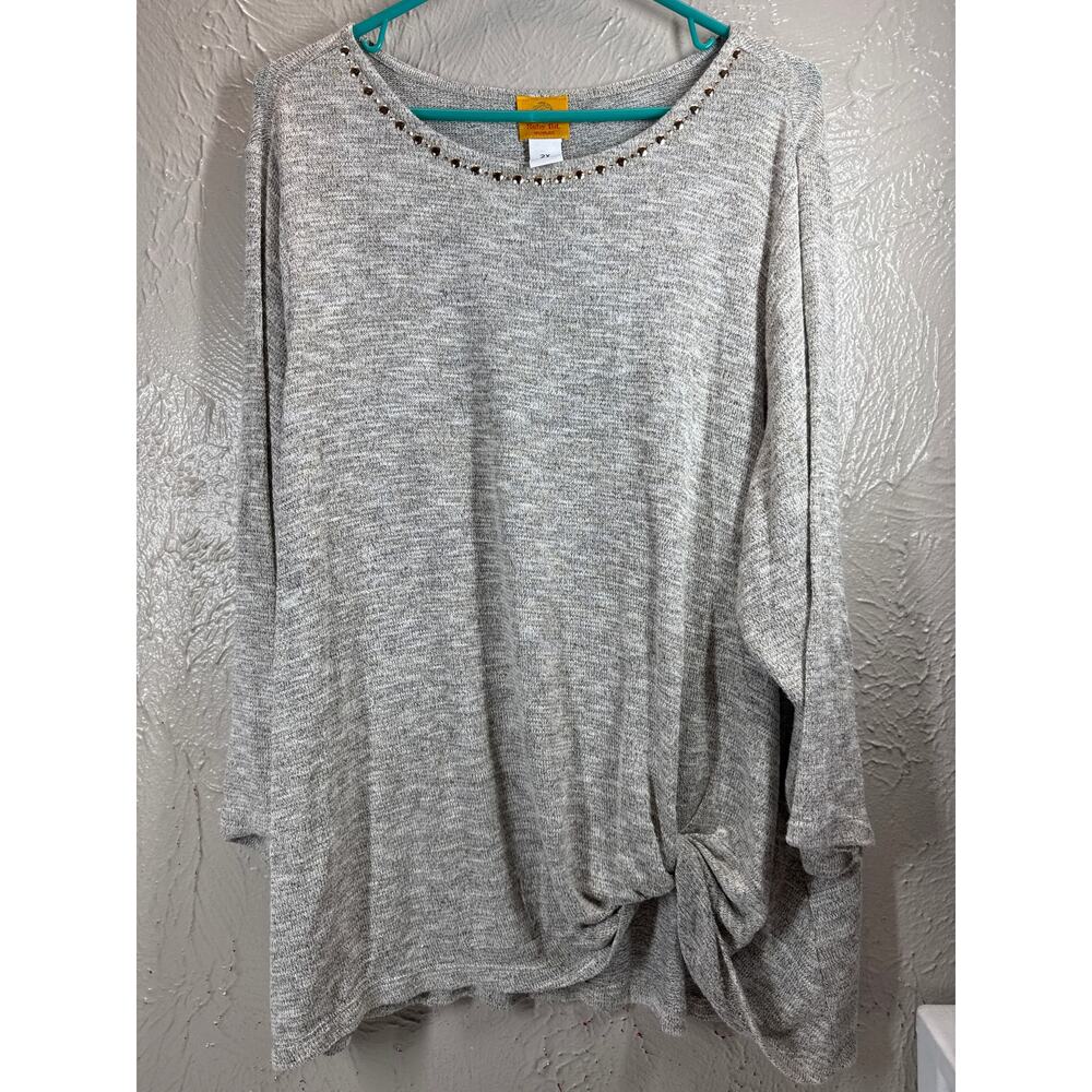 Ruby Rd Womens Hazel Twisted Front Sweater 3/4 Sleeve Embellished Size 2X